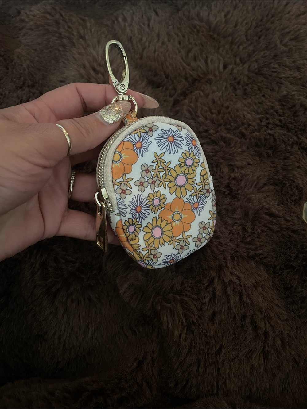 Floral AirPod or coin Pouch- Orange Daisy Print